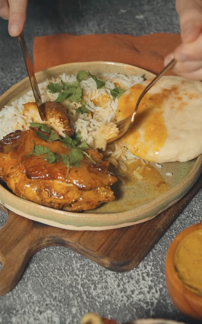 Pollo al Curry con arroz basmati